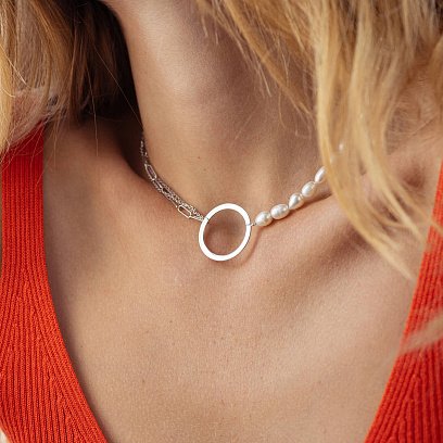 Серебряное колье "Круговорот" с жемчугом 908-01442 №5