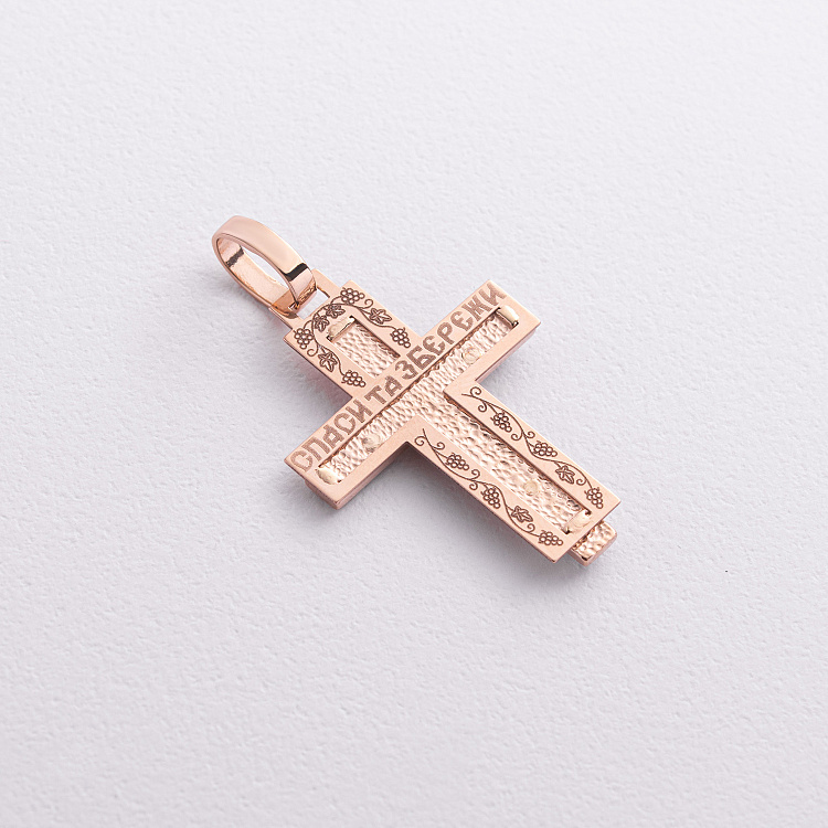 Православный золотой крест "Распятие. Спаси и Сохрани" (эмаль) 250107Е от ювелирного магазина Оникс - 1