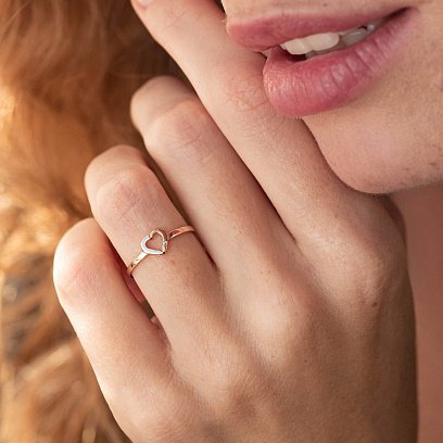 Кольцо "Сердечко с фианитом" в красном золоте к06475 №5