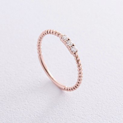 Кулькова каблучка "Мелоді" з фіанітами (червоне золото) к07418 №11
