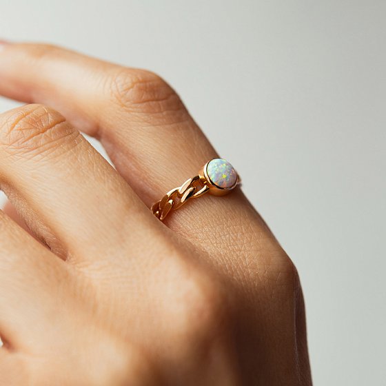 Кольцо "Цепочка" с синт. опалом (красное золото) к08297 №4