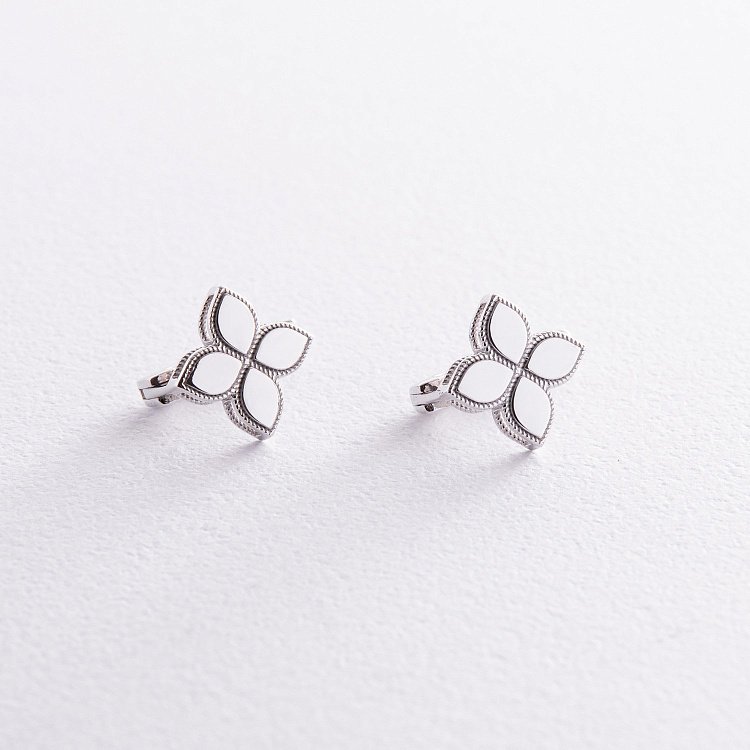 Серьги "Клевер" в белом золоте с08455 от ювелирного магазина Оникс - 3