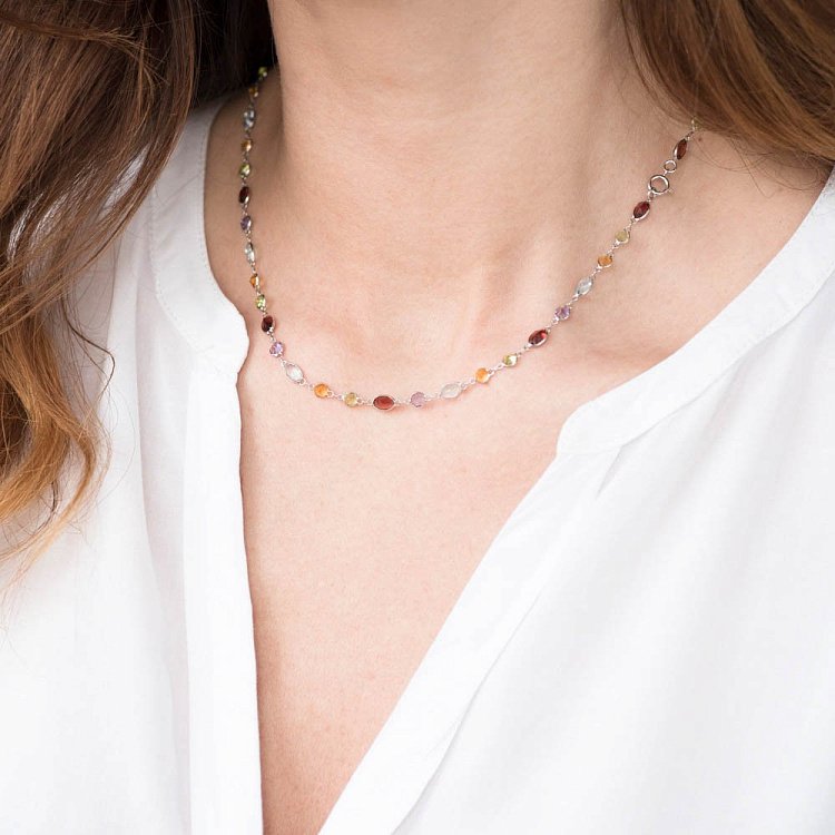 Золоте кольє (аметист, цитрин, уваровит, піроп, топаз) колб0022sp від ювелірного магазину Онікс - 2