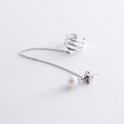 Сережка - каффа "Трініті" з перлиною (біле золото) с08251 №2