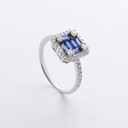 Золота каблучка з сапфірами і діамантами кб0563mi №3