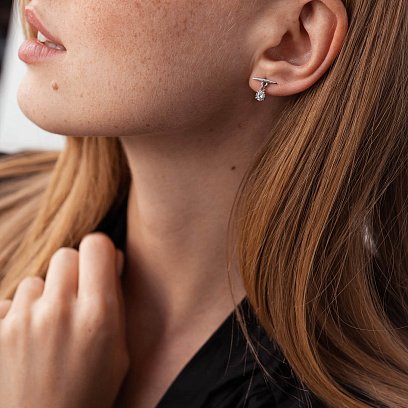 Серебряные серьги - пусеты "Эстер" с фианитами 123219 №6