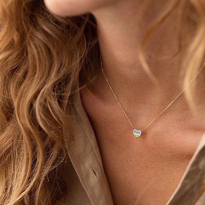 Колье "С Украиной в сердце" в желтом золоте (голубая и желтая эмаль) кол02263 №7