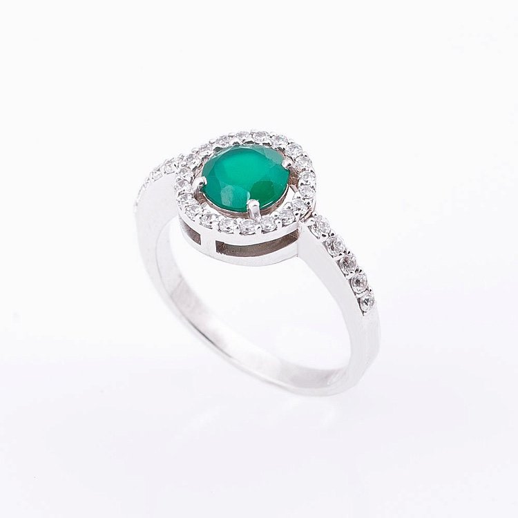 Золотое кольцо с агатом и фианитами 14030104агат от ювелирного магазина Оникс