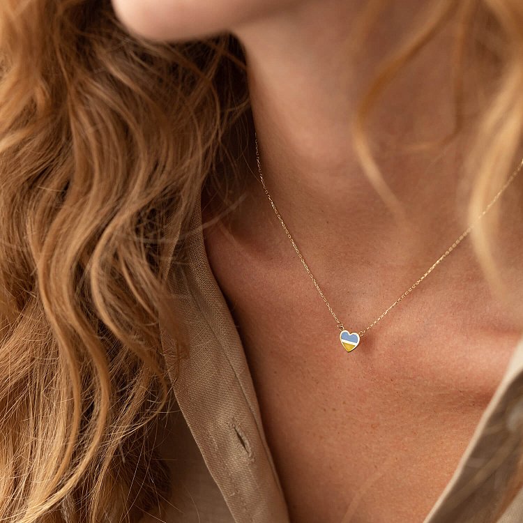 Колье "С Украиной в сердце" в желтом золоте (голубая и желтая эмаль) кол02263 от ювелирного магазина Оникс - 9