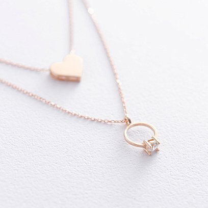 Золотое колье с помолвочным кольцом и сердцем (фианит) кол01712 №3