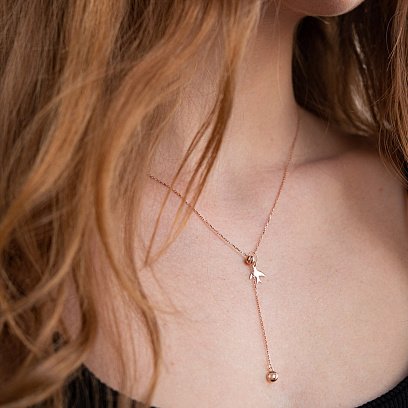 Колье "Ласточка" в красном золоте (фианит) кол01921 №2