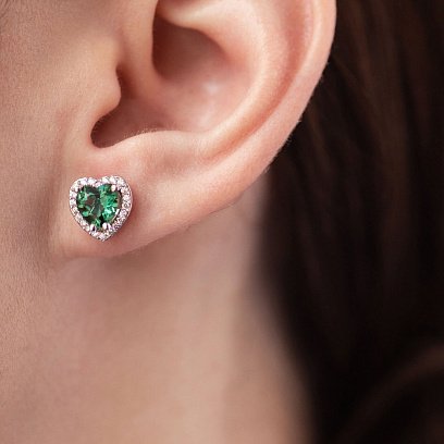 Серебряные серьги - пусеты "Сердечко" с кварцом и фианитами 2477/1р-QGR №3