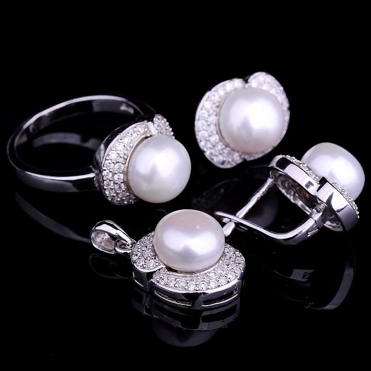 Срібний перстень з фіанітами і культ. прісн. перлами 111084 від ювелірного магазину Онікс - 5