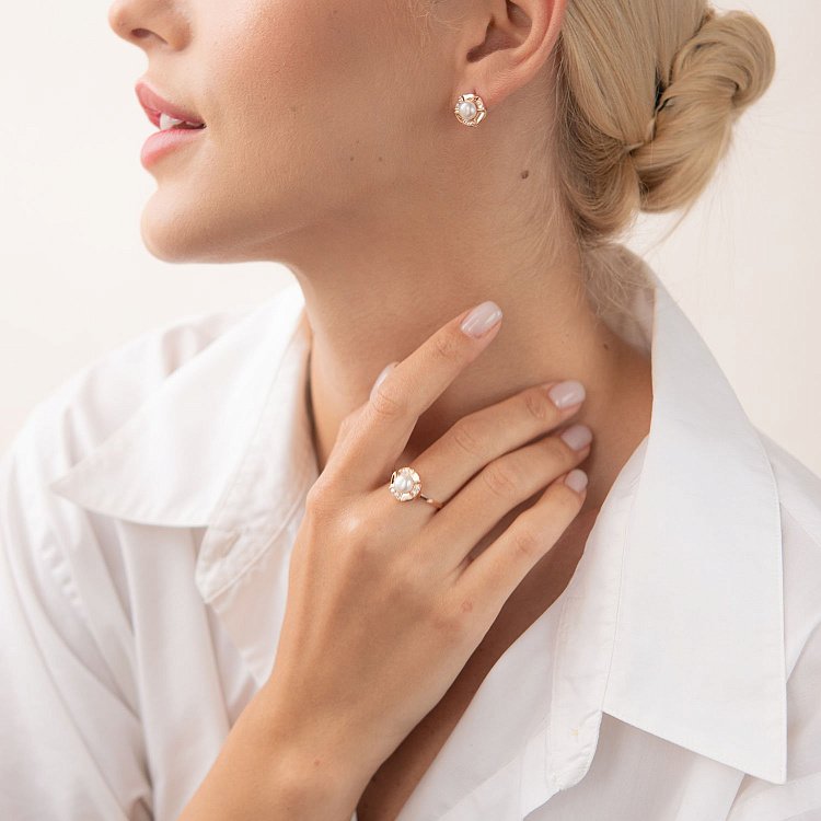 Золотые серьги (жемчуг, фианиты) с07360 от ювелирного магазина Оникс - 6