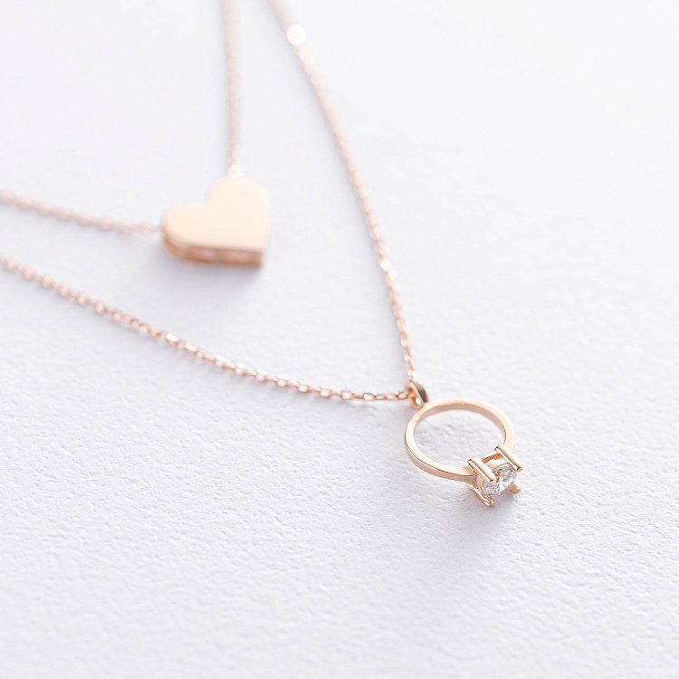 Золотое колье с помолвочным кольцом и сердцем (фианит) кол01712 от ювелирного магазина Оникс - 2