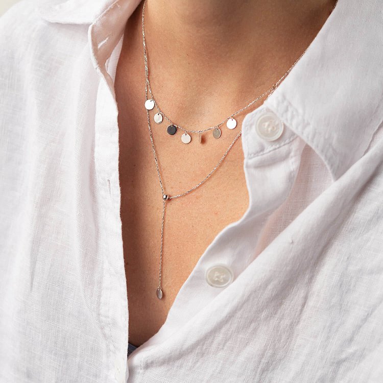 Двойное колье - галстук "Монетки" в белом золоте кол02283 от ювелирного магазина Оникс - 9