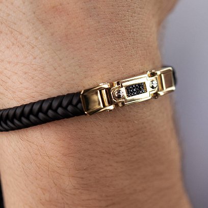 Каучуковий браслет зі вставкою жовтого золота (фіаніти) б03996 №7