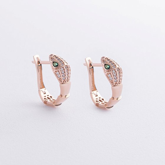 Серьги "Змеи" в красном золоте (фианиты) с09199