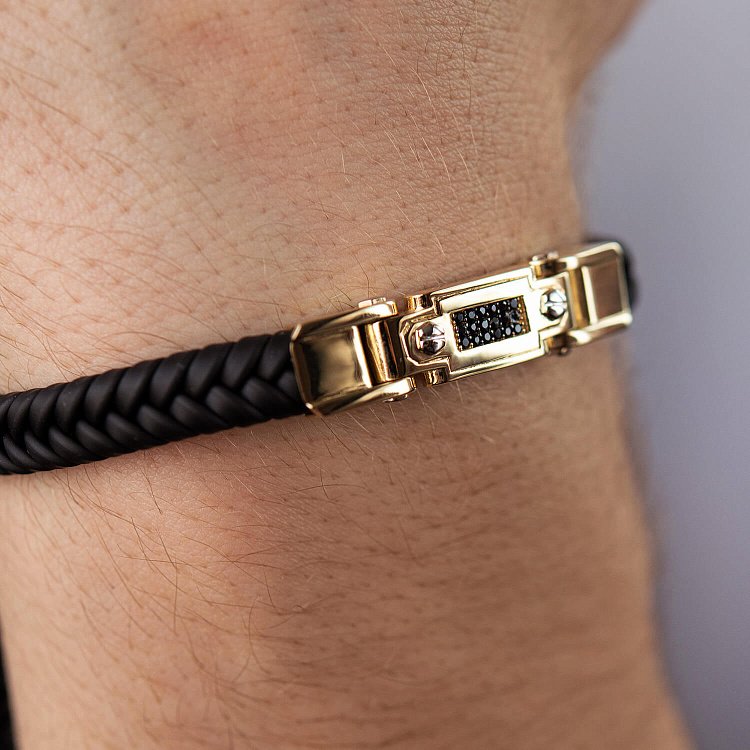 Каучуковий браслет зі вставкою жовтого золота (фіаніти) б03996 від ювелірного магазину Онікс - 6