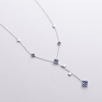 Золотое колье - галстук "Клевер" с бриллиантами и сапфирами колб0152lg