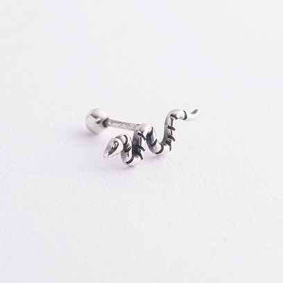 Одиночная серебряная серьга "Змея" в хрящ ушка 40075