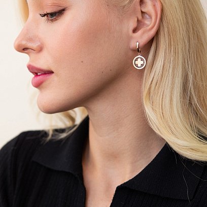 Серьги "Клевер" в красном золоте (черные фианиты) с07691 №2