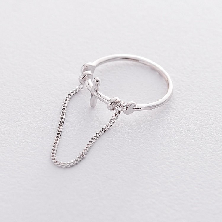 Серебряное кольцо "Крестик" без камней 112085 от ювелирного магазина Оникс