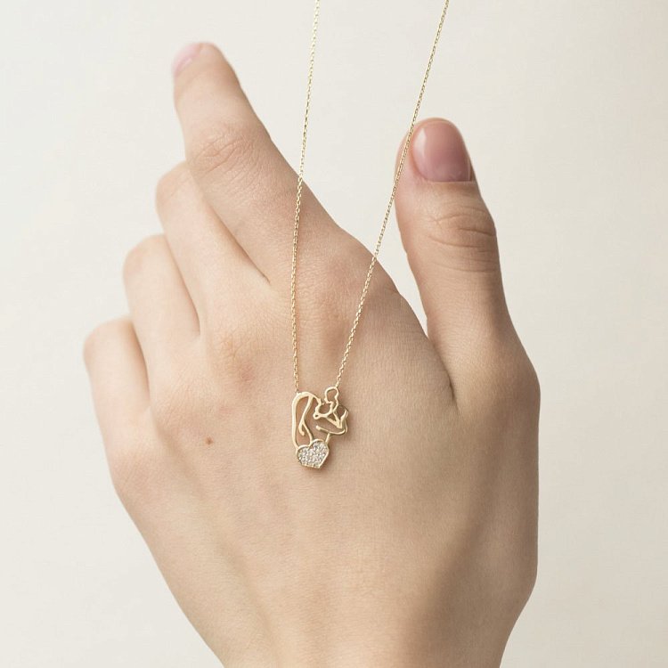 Золотое колье "Мать с ребенком" (фианиты) кол01375 от ювелирного магазина Оникс - 2