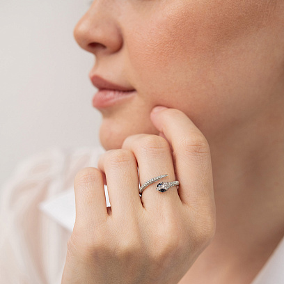 Золота каблучка "Змія" з діамантами і сапфірами кб0622ca №4