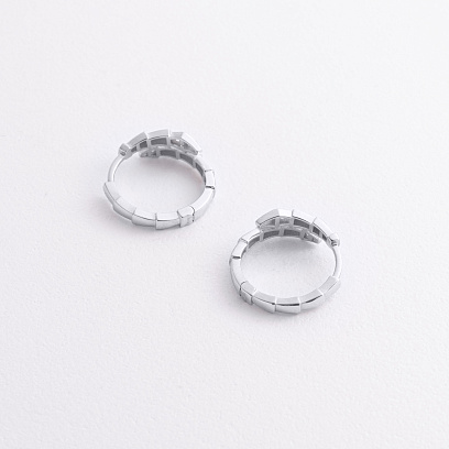 Серьги - кольца "Змеи" в белом золоте (фианиты) с09468 №2