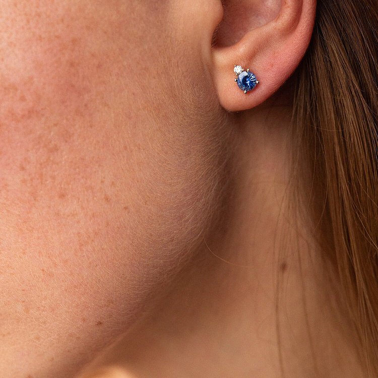 Золоті сережки - пусети з діамантами і сапфірами сб0408nl від ювелірного магазину Онікс - 7