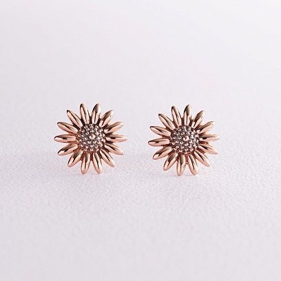 Сережки - пусети "Соняшники" у червоному золоті с08034