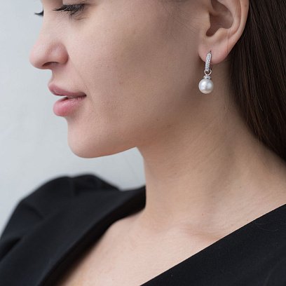 Золотые серьги 2 в 1 с жемчугом и бриллиантами сб0174ca №5