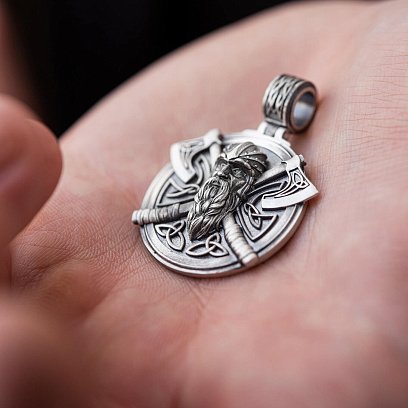 Серебряный кулон "Викинг с топорами" 266 №4