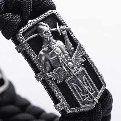 Серебряный браслет "Украинский козак" (эбеновое дерево) 1247 №5