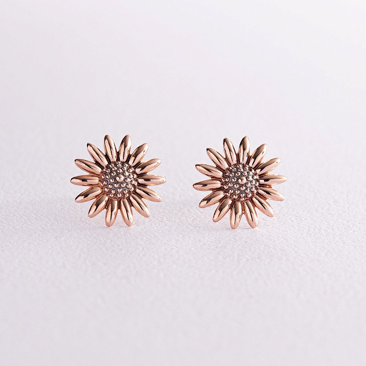 Сережки - пусети "Соняшники" у червоному золоті с08034 від ювелірного магазину Онікс