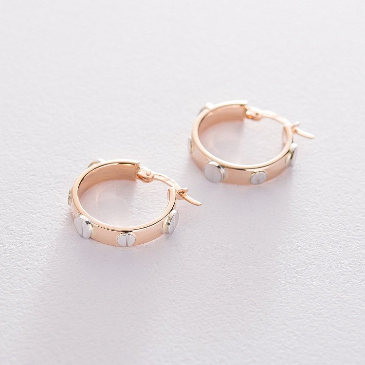 Золоті сережки-кільця на застібці-шпильці 2.0 см с06424 від ювелірного магазину Онікс