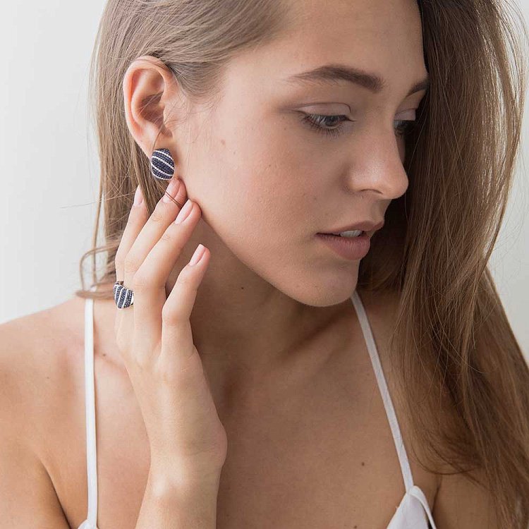 Золотые серьги с синим сапфиром и бриллиантами MR15111Egm от ювелирного магазина Оникс - 5