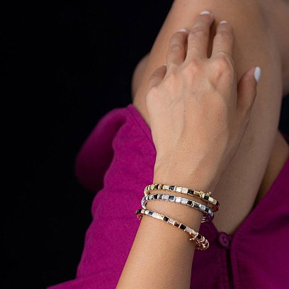 Жесткий браслет в белом золоте (фианит, эмаль) б04510 №7