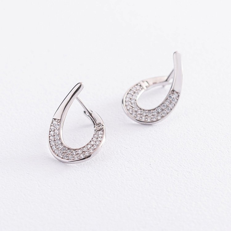 Серебряные серьги "Капельки" с фианитами 123037 от ювелирного магазина Оникс - 1