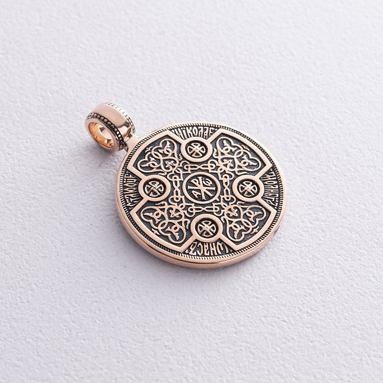 Золотая подвеска "Св. Николай Чудотворец" с чернением п02410 от ювелирного магазина Оникс - 4