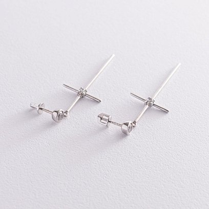 Серьги - пусеты "Кресты" в белом золоте (фианиты) с07368 №3