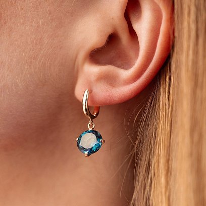 Золоті сережки "Захоплення" (синт. топаз "Лондон блакитний") с05301 №2