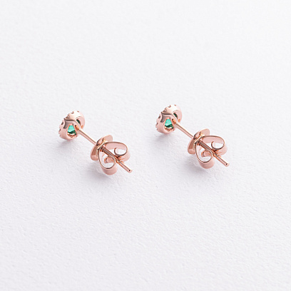 Сережки - пусети в червоному золоті (діаманти, смарагди) сб0724gm №3