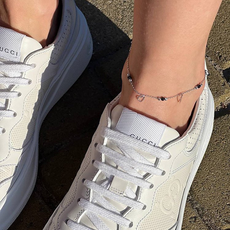 Золотий браслет "Сердечка" (фіаніти) на ногу б04900 від ювелірного магазину Онікс - 3