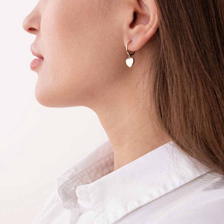 Золотые серьги - пусеты "Сердечки" с07393 от ювелирного магазина Оникс - 8