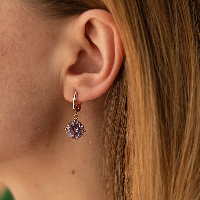 Золотые серьги "Влечение" с аметистом с05299 №6