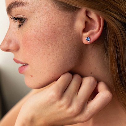 Золотые серьги - пусеты с бриллиантами и сапфирами сб0408nl №2