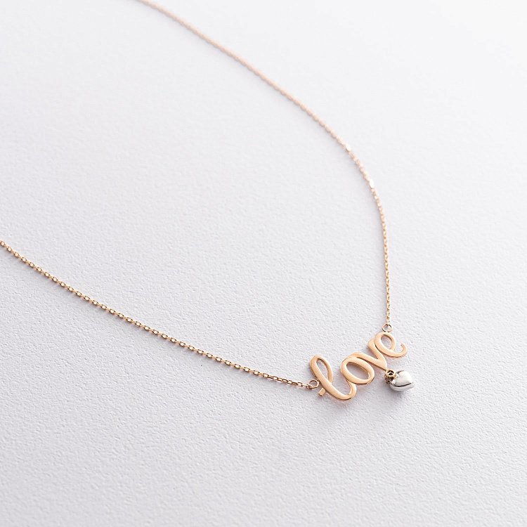 Золотое колье "Love" с сердечком кол01118 от ювелирного магазина Оникс