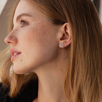 Сережки - пусети "Конюшина" в білому золоті с08276 №5